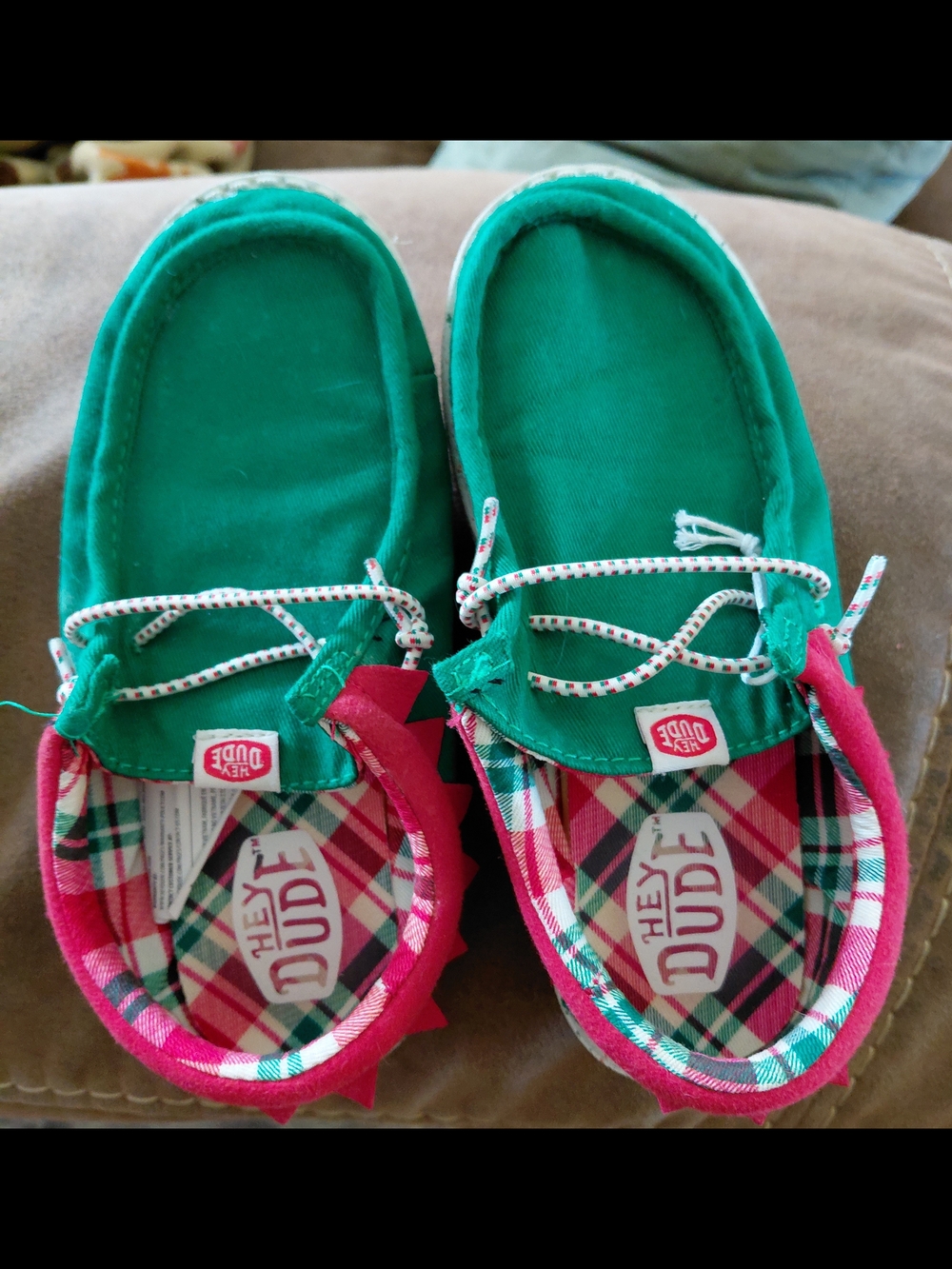 Hey Dude Kids Green and Pink Plaid Sneakers